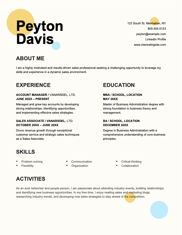 Creative sales resume